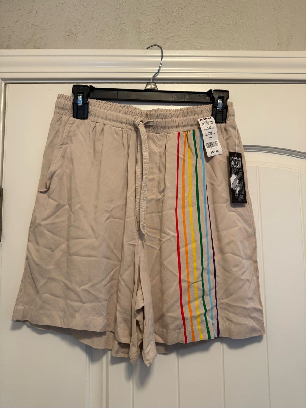 The Phluid Project Beige Shorts with Rainbow Side Stripes